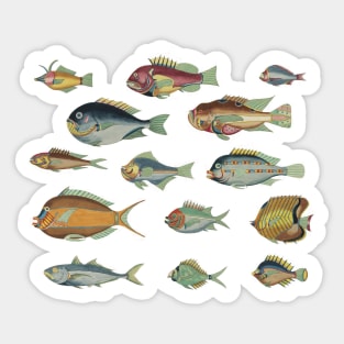 So Many Fish Blue #1 - Vintage Marine Biology Pattern Sticker